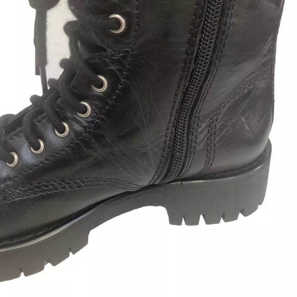 🆕 NWOB Steve Madden Linze Black Leather Combat Boot Lug Sole Lace UP Zip Size 5 - Picture 11 of 12